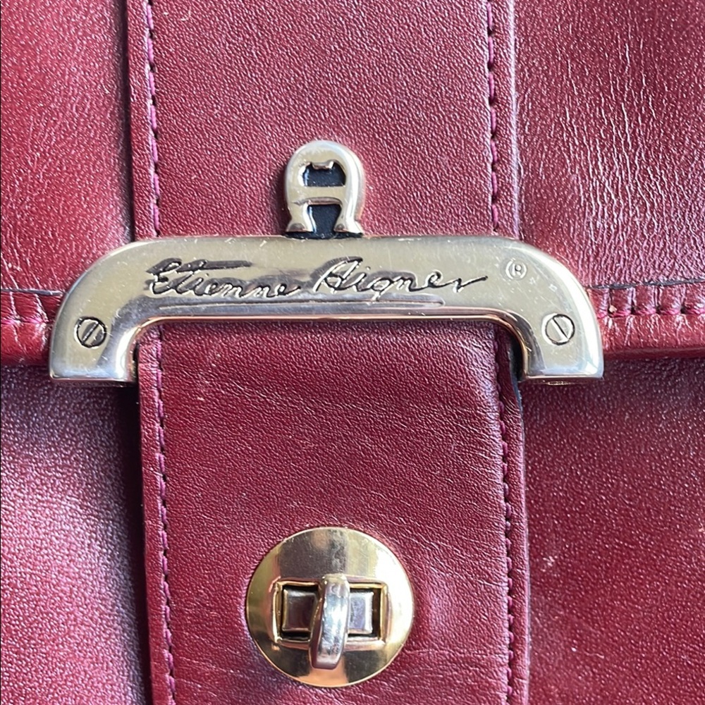 Vintage Etienne Aigner Burgundy Leather Shoulder Bag Handcrafted - Gold Hardware